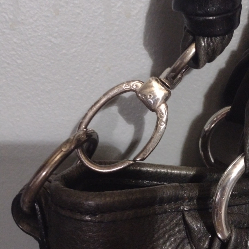 Brighton bucket tote purse leather dark charcoal gray - Picture 7 of 16